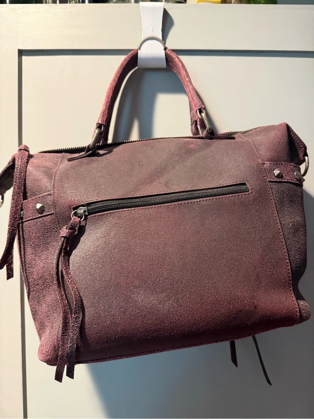 Harley Davidson Studded Embossed Wing-Accent Satchel in Dusty Plum with matching